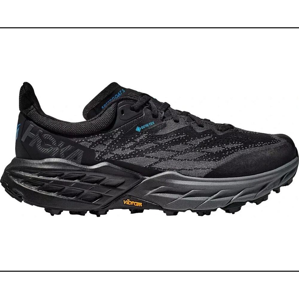 Hoka One One Black Trail Running Shoes with Subtle Blue Accents